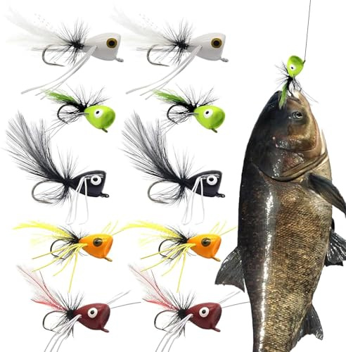 JIEBWCHA Popper Fly Fishing Set - Popper Fishing Bait Set for Fly Fishing - Water Bait Equipment for Bass Perch Sun Trout Bluegill