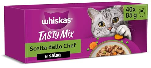 WHISKAS TASTY MIX Cibo Umido in Salsa per Gatti Adulti 40x85g Scelta dello Chef