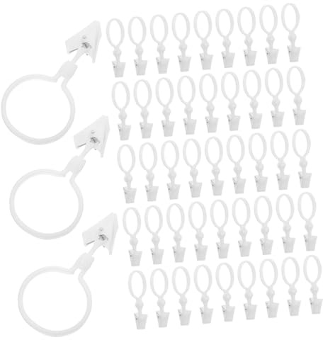 MAGICLULU 100 Piezas Anillos De Cortina De Resina Blancos con Pinzas Ganchos para Colgar Cortinas De Ventana para Dormitorios y Salas De Estar