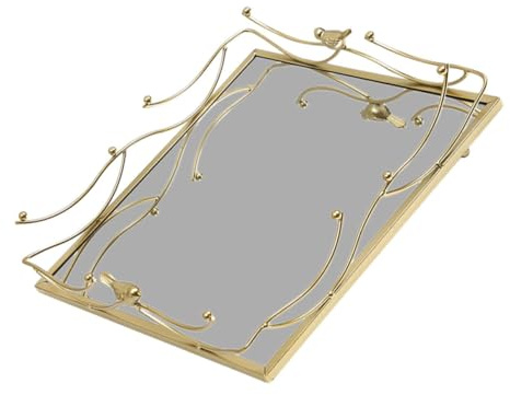 SMASOLO Vassoio a Specchio Dorato Vintage Quadrato per Gioielli e Profumi, Portagioie in Metallo Decorativo per Bagno e Camera, Organizer Elegante per Tè Pomeridiano e Arredamento Casa