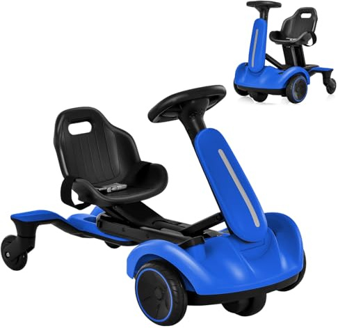 COSTWAY Electric Ride on Drift Car, 6V Battery Powered Racing Kart | with 2-Position Adjustable Seat, 360° Spin Wheels, Horn, Go Kart for Kids Aged 3-8 Years Old (Blue, without LED Lights)