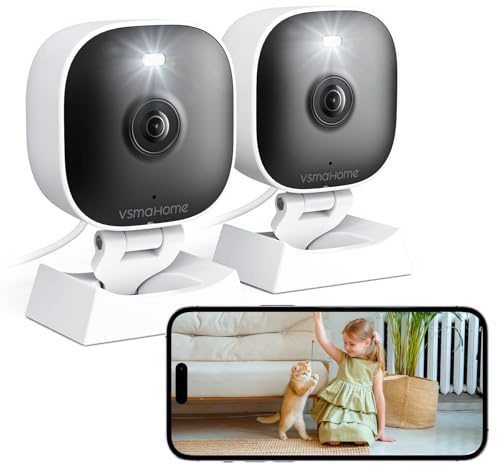 2K Cameras for Home Security,Indoor/Outdoor for Baby/Elder/Pet Monitoring with Phone app,Wired Plug&Play,Color Night Vision,2-Way Audio & 24/7 Recording,Support 128G Card ( Not Included),2-Pack