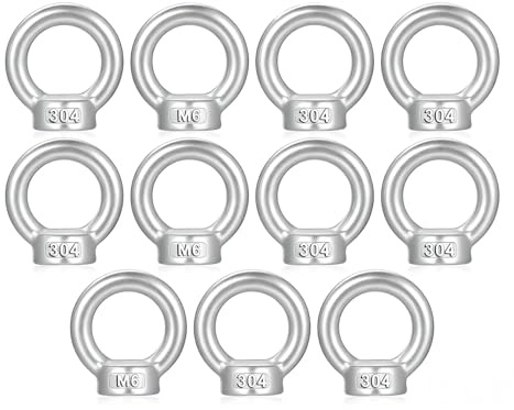 11 Pcs M6 Lifting Eye NutsEye Lifting Ring Eye Nuts, 304 Stainless Steel Ring NutsEye Bolts, Female Threaded Ring Nut for Lifting Engineering Port Marine Fixing Accessories
