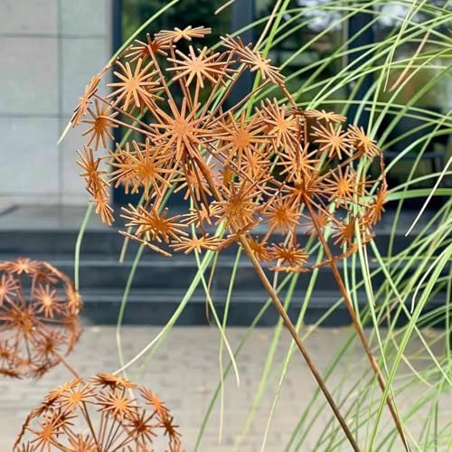 Set di 2 decorazioni da giardino in acciaio corten, decorazione da giardino in metallo, fiore di papavero arrugginito, decorazione da giardino in ruggine, spina per aiuole, spina da giardino, spina