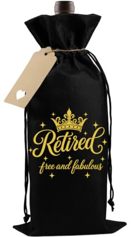 Bliceon Retirement Gifts for Men, Retirement Wine Bottle Gift Bag with Drawstring and Tag, Jute Bottle Bag for Men, Dad, Grandad, Grandma, Friend, Teacher, Colleague - Black