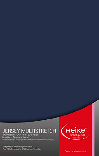 Heike das hochelastische Spannbettlaken Multistretch 92% Mako-Baumwolle 8% Elastan Deutsche Markenqualität 240gr/m2 bis 40cm Höhe (Dunkelblau)