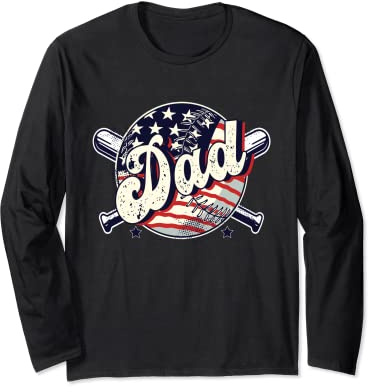 T-shirt vintage avec drapeau américain pour baseball, softball, papa Manche Longue