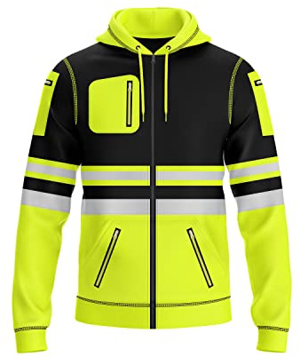 trending babz Sweat à capuche haute visibilité pour homme avec bande réfléchissante et cordon de serrage, plusieurs poches zippées haute visibilité, XXL