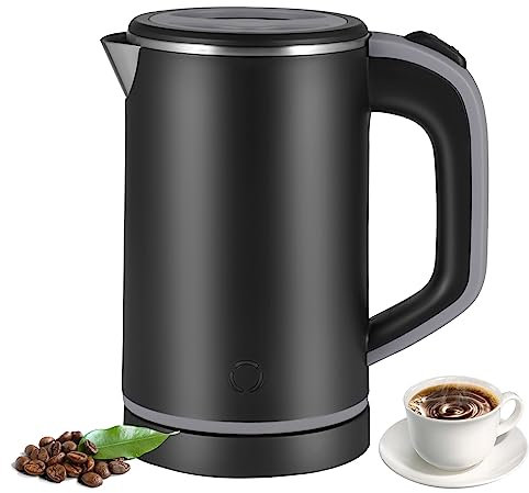 800ML Pava Electrica, 600W Jarra Electrica Calentar Agua, Hervidor de Agua Pequeño, Electric Kettle Inoxidable para té Café Leche para Bebés, Sobrecalentamiento Viaje Silencioso Negro