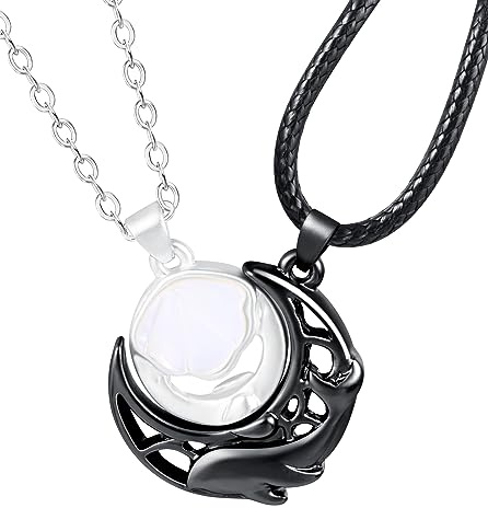 Feilok Pareja de Estrellas y Luna Collar Colgante magnético para Hombres Cadena de Acero Inoxidable para Mujeres