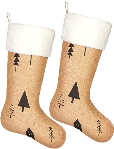 Brubaker 2X Calza di Natale da Riempire e Appendere - Calza di Babbo Natale Grande 52 cm in Juta - Calza Decorativa per Natale e San Nicola - Casa nel Bosco