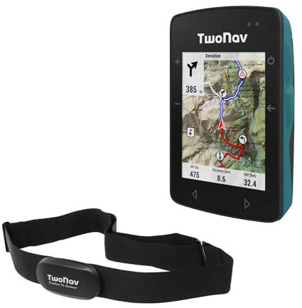 TwoNav ROC + Brust-Herzfrequenzmesser, Outdoor GPS mit 2,7-Zoll-Bildschirm für MTB, Fahrrad, Gravel oder Bikepacking oder Navigation mit Karten. Farbe Türkis