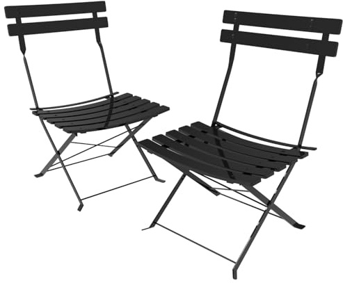 MUL-BOUTIQUE 2 Chaises De Jardin Pliantes en Métal pour Extérieur, Balcon, Patio - Facile à Déplacer, Chaise Bistrot Convient à Tous Les Environnements (Noir)