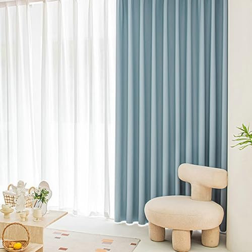 Whoiy Vorhänge Verdunkelung Schlafzimmer Blau mit Ösen 160 cm Lang, Einfarbig Jacquard Fenster Gardinen Polyester 2er Set Verdunklungsvorhänge für Wohnzimmer, 160x132 cm