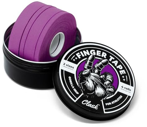 Clask Fingertape-Set, robust, 4 Rollen (54 m) und 2 Breiten, Sport-Klebeband für Finger aus 100 % Baumwolle, atmungsaktiv und leicht zu schneiden, ideal für Klettern, Crossfit und Handball (Violett)