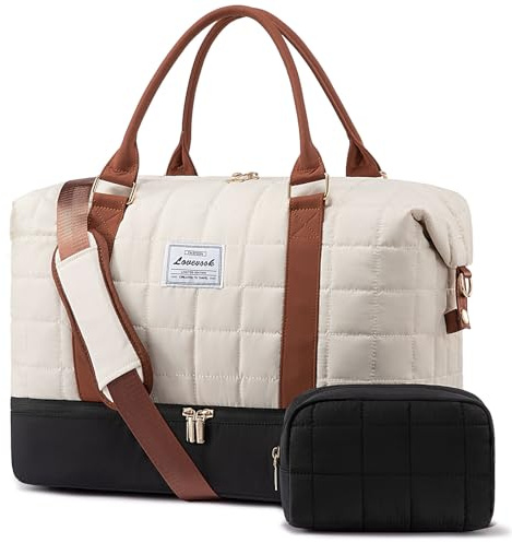 LOVEVOOK Resväska för Kvinnor, Lätt Puffer Weekender-Handväska Clinic Bag Birth Hospital Bag med Skofack & Våtficka, Resväska Sportväska för Flygresor | Buffert födsel sjukhusväska med skofack och våtfack, reseväska sportväska för flygplansresor, svart