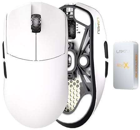Lamzu Maya X Wireless Gaming Mouse, Ultra Lightweight 47g, Optical Switch, Maximum 30000 DPI, Symmetrical, MCU Nordic 52840, Dust-Proof Encoder, PAW3950 Sensor(Larger Maya) (White)
