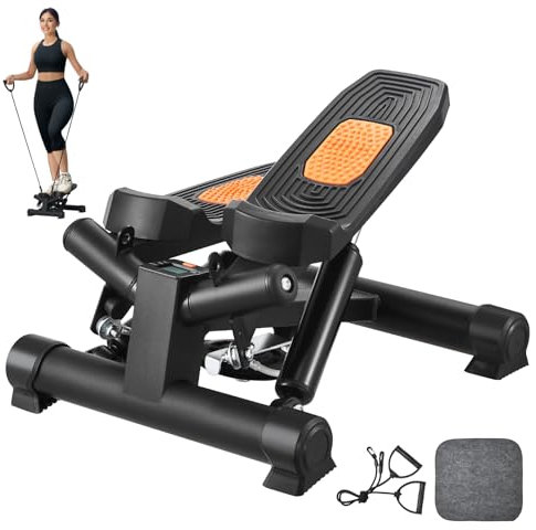 VEVOR 2 in 1 Stepper Mini Stepper für Zuhause, hydraulischer Twist-Stepper mit Widerstandsbändern, Ganzkörper-Workout-Cardiogerät, Treppensteiger mit LCD-Monitor, 150 kg Tragkraft
