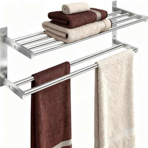 Taaji Towel Racks for Bathroom 24 inch, 2 Tier with Towel Bars, Brushed