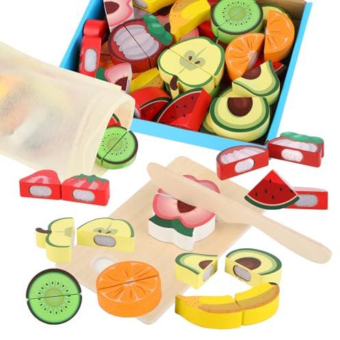Kinderküche Zubehör Holz, Spielküche Zubehör für Kinder, Holzspielzeug Küche mit Schneidbarem Obst, Zubehör Spielküche, Spielzeug Küchenzubehör für Mädchen und Jungen ab 2 3 Jahren