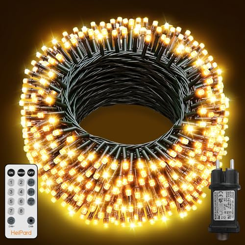 HeiPard Luci Albero di Natale, 40M 400 LED Luci Natalizie da Esterno ed Interno con 8 Modalità, Funzione Memoria, Telecomando, Timer, Dimmerabile per Giardino, Balcone, Casa, Festa, Matrimoni - Bianco