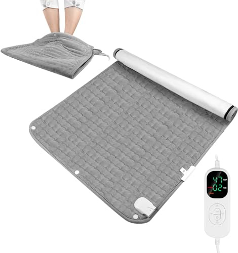Uplayteck Almohadilla Electrica & Calentador de Pies 2 en 1, Almohadilla Térmica Eléctrico 8 Grados y 6 Horarios, Calienta Pies Lavable con Apagado Automático, Franela Gris, 50 X 60 cm