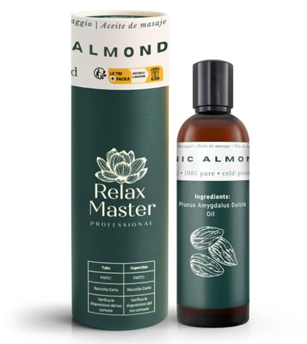 Relax Master Mandelolja 100 % ekologisk – 150 ml – kallpressad och ren – söt mandelolja för hår, hud och ansikte
