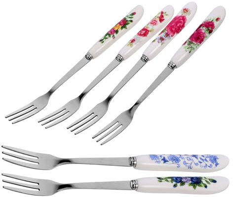 Uonlytech Forchette da Dessert in Acciaio Inox 6 Pezzi Manico in Ceramica Colorata Forchettine Piccole Multifunzione per Frutta Torta e Snack per Feste e Uso Domestico