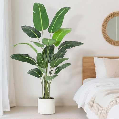 84 in Artificial Tree Bird of Paradise Artificial Plant with 17 Trunks Fake Tree - 7 ft Faux Plants Fake Banana Tree Plant with Pot Artificial Trees for Home Decor Indoor Outdoor