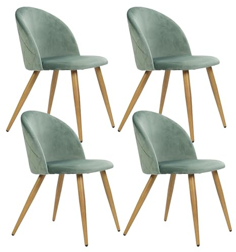 Songvas Juego de 4 Sillas de Comedor, Material de Terciopelo con Respaldo, Sillas Comedor Tapizadas Estilo Escandinavo, Patas de Roble, Adecuada para Comedor, Salón y Cocina, 49×46×77 cm, Verde