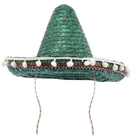 FOMIYES Colorful Pom Pom Traditional Style Party Hat 40cm Natural Straw Hat for Adults Carnival Festival Themed Party Supplies