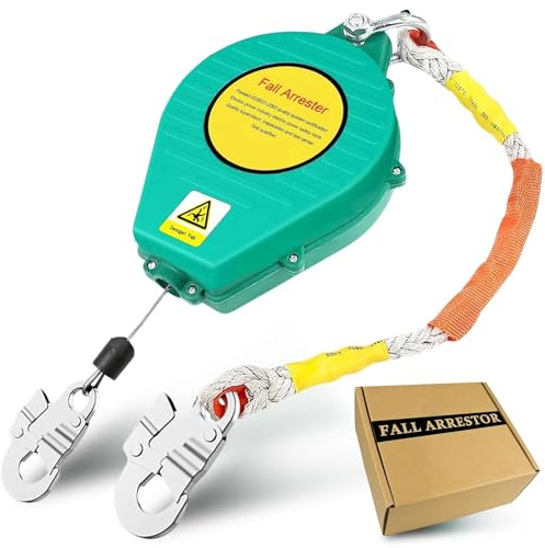 Dispositivo Anticaduta Retrattile Certificato, 3-20m Imbracatura di Sicurezza Anticaduta con Gancio Autobloccante, Dispositivo Retrattile di Sicurezza Anticaduta(Verde,10m)