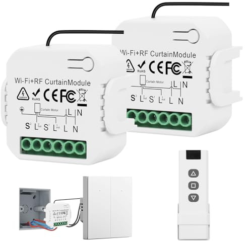 Interruptor Persiana WiFi con RF Remoto y Módulo Receptor, Smart Curtain Switch WiFi Compatible con Alexa/Google Assistant/Apple Homekit, Tuya APP para Cortinas/Persianas/Cortinas enrollables