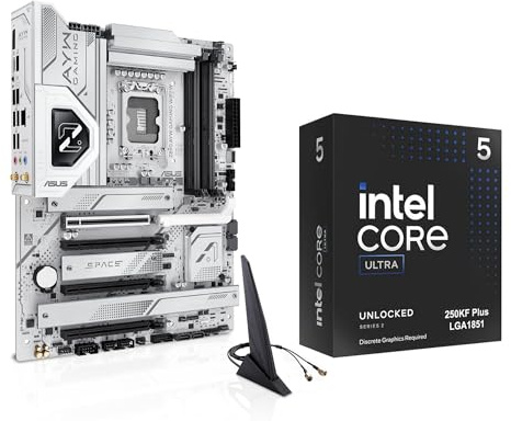 Micro Center Intel core Ultra 5 250kf Plus Bundle ASUS Z890 AYW Gaming WiFi | CPU Motherboard Combo, 18 cores desktop processor up to 5.3 GHz, asus Z890 AYW Gaming WiFi White Motherboard, ATX, DDR5