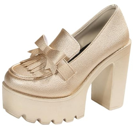 Mary Jane - Scarpe da donna con tacco alto, eleganti scarpe con tacco basso, comode, scarpe da ballo Dirndl, con cinturino, con plateau, scarpe tradizionali, gold, 43 EU