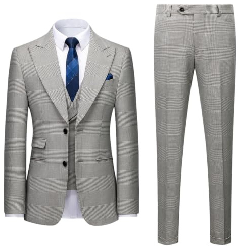 Herr färgblock 3-delad business kostym slim fit 2-knapps topp