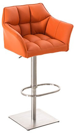 CLP Barhocker DAMASO mit Kunstlederbezug und hochwertiger Polsterung I Barstuhl mit Lehne I Höhenverstellbarer Tresenstuhl mit Fußstütze, Farbe:orange, Gestell Farbe:Edelstahl