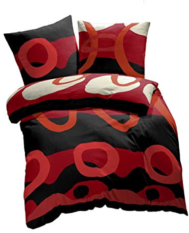 ETÉREA Renforcé Bettwäsche 135x200cm + 80x80cm - 100% Baumwolle - Bettbezug Charles Kreise natürlich weich - Bettwäsche Set mit Kissen 135x200cm Bettbezug + 80x80cm Kissenbezug Rot 2teilig - OEKOTEX