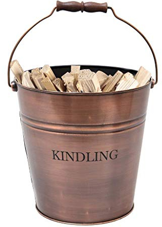 Kindling Basket - Vintage Style Fireside Wood Storage Bucket (AM97)