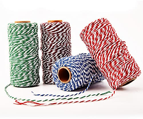 Jalan 4 Rollen 400M Rot Bäcker Bindfäden, 2MM Bäckerschnur Wurstgarn für DIY Backen Gartenarbeit Geschenkverpacken
