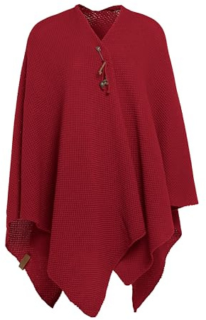 Knit Factory - Jazz Stickad Öppen Poncho - Bordeaux - One Size