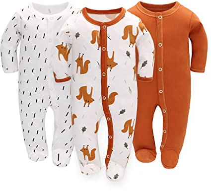 Amo nenes Sovsparkdräkt, baby, pojkar, overall, 3-pack, unisex, pyjamas, bomull, sparkdräkt, jumpsuits, lång ärm, lek, babykläder för 0–7 månader, 56 cm