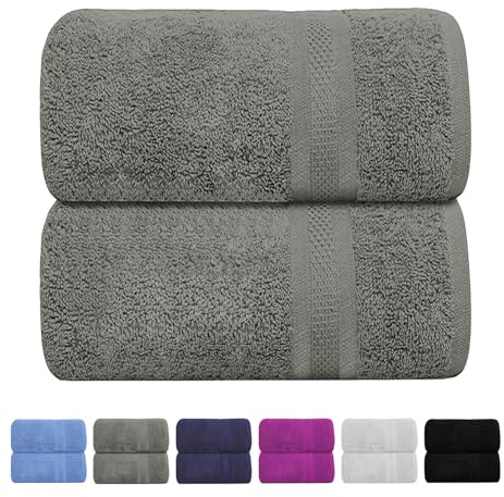 NAUSHA.HOME Luxury JUMBO Bath Sheet, 90 x 180 cm, Pack of 2, 100% Ring Spun Egyptian Cotton, Highly Absorbent Quick Dryer and Durable Extra Large Super Soft Hotel Quality Towel (2, Grey)