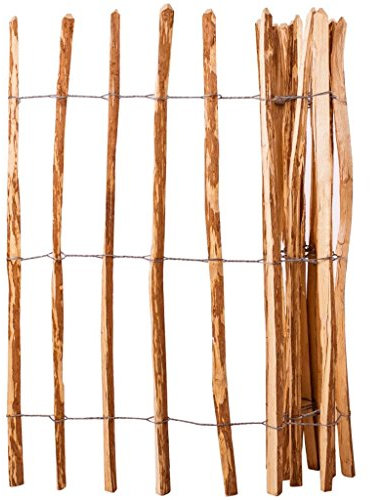 Gecheer Multifunktionale Staketenzaun Holz-Lattenzaun umweltfreundliche Lattenzaunrolle aselnussholz-Latten Zaun Zierzaunun Lamellenzaun 120 x 250 cm (H x L),Natürliche Holzfarbe