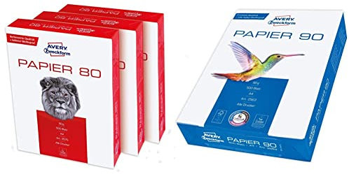 AVERY Zweckform 2575 Druckerpapier, Kopierpapier (1.500 Blatt) 1 Box mit 3 Pack & 2563 Drucker-/Kopierpapier (500 Blatt, 90 g/m², DIN A4 Papier, hochweiß, für alle Drucker) 1 Pack