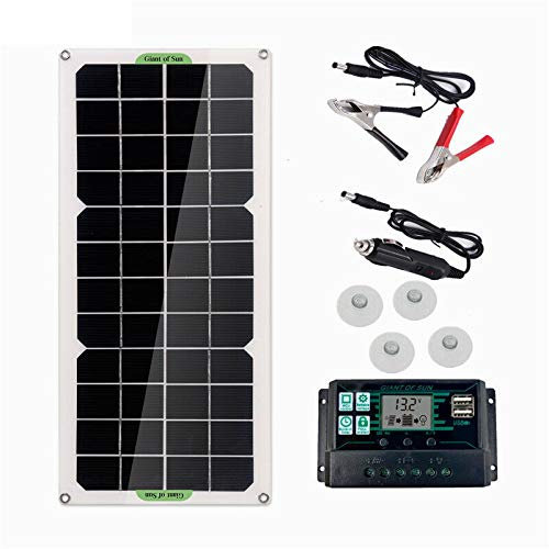 Euizz Cargador de batería portátil de 12 V con panel solar de 30 W con controlador de 100 A