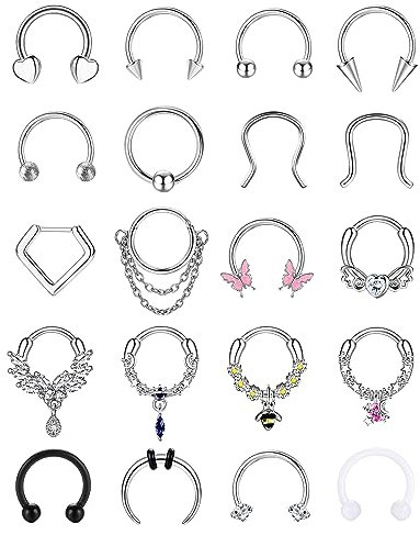Adramata 16G Septum und Nasenring Set - 20 Pcs Chirurgenstahl Clicker Ringe mit CZ Tragus Conch Helix Ohr Schmuck in Gold Silber