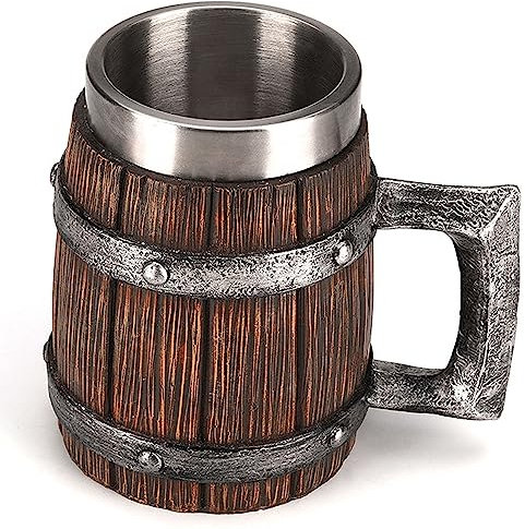 PiWine Beer Mugs Set,Personalized Barrel Shaped Beer Mug with Handle, 600ML Handmade Wine Tankard, Vintage Stainless Steel Cups-Ⅳ-600ml (Color : B)
