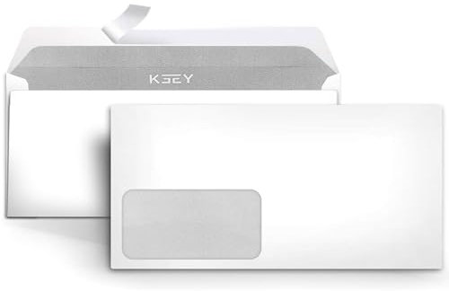 100 Briefumschläge mit Fenster DIN Lang, 110mm x 220mm, 80g/m² Papier, weiße Briefumschläge mit grauem Innendruck für Sichtschutz…