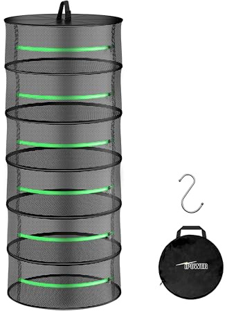 iPower 2 fot 6-lagers vikbar örtnät torkställning hängande torknät med dragkedjor slitstark ring för hydroponiska växter, gratis förvaringsväska och krok ingår, ny